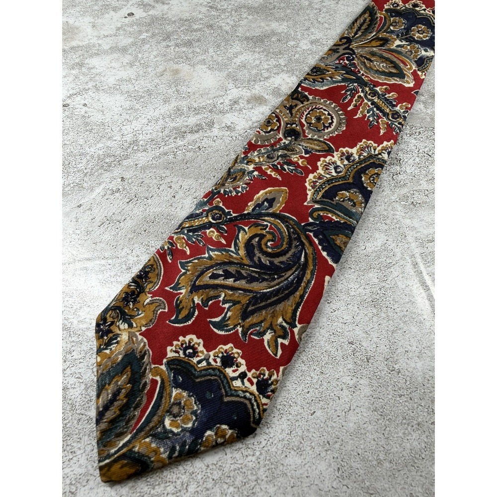 Lands' End Tie Mens OS Red 100% Silk Classic Pointed Paisley Jacquard VTG